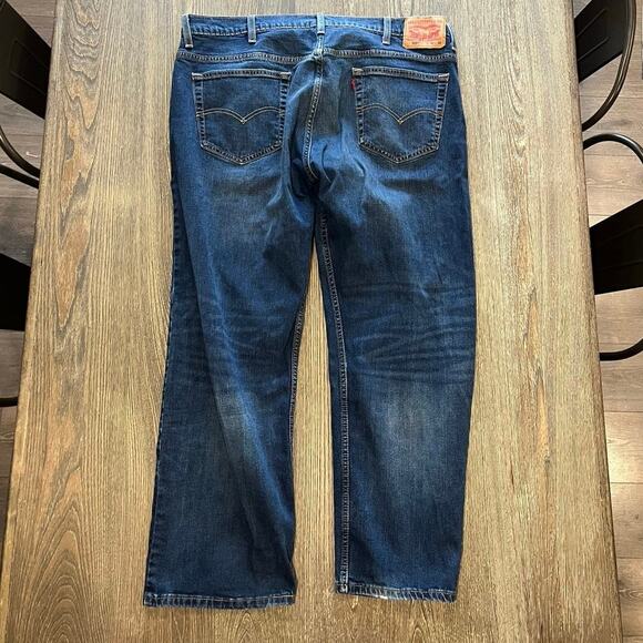Levis Signature Straight Jeans Mid Rise Whisker Denim Dark Wash Blue Size 40x32 - Picture 9 of 11